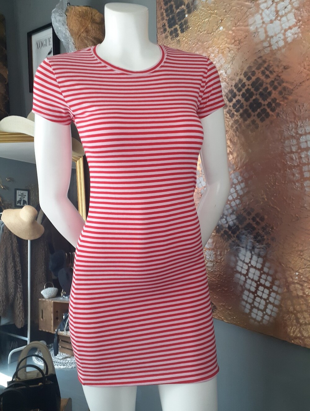 Nwt Zara Red & White Striped Short Sleeve Bodycon Dress